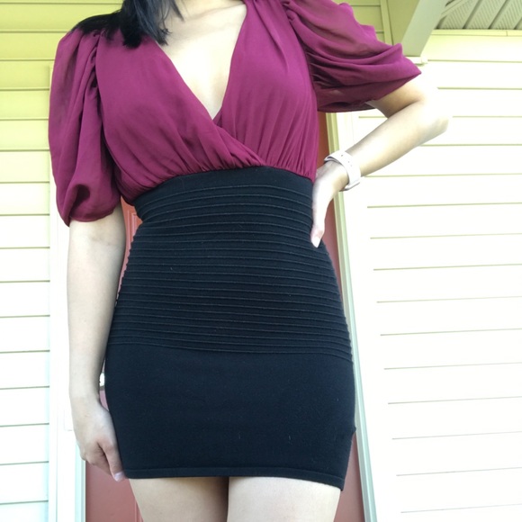 Burgundy Black Bandage Dress - Picture 1 of 5